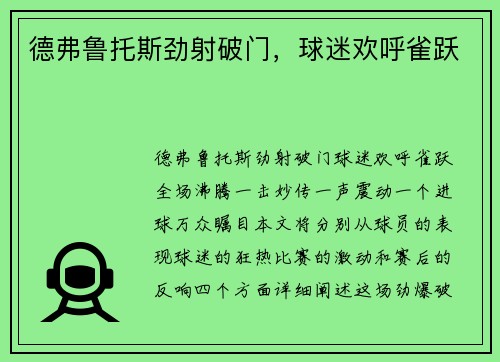 德弗鲁托斯劲射破门，球迷欢呼雀跃